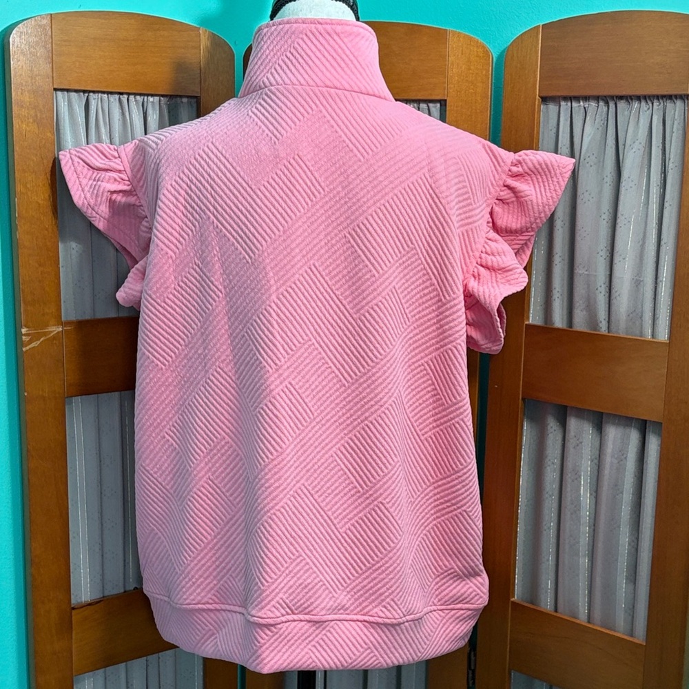 Double Take Elegant Pink Ruffled Women's Sweatshirt top - Picture 10 of 13
